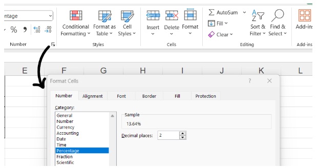 format cell dialogue box